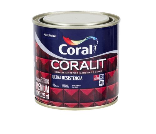 TINTA ESMALTE SOLVENTE CORALIT BRILHANTE BRANCO 225ML CORAL